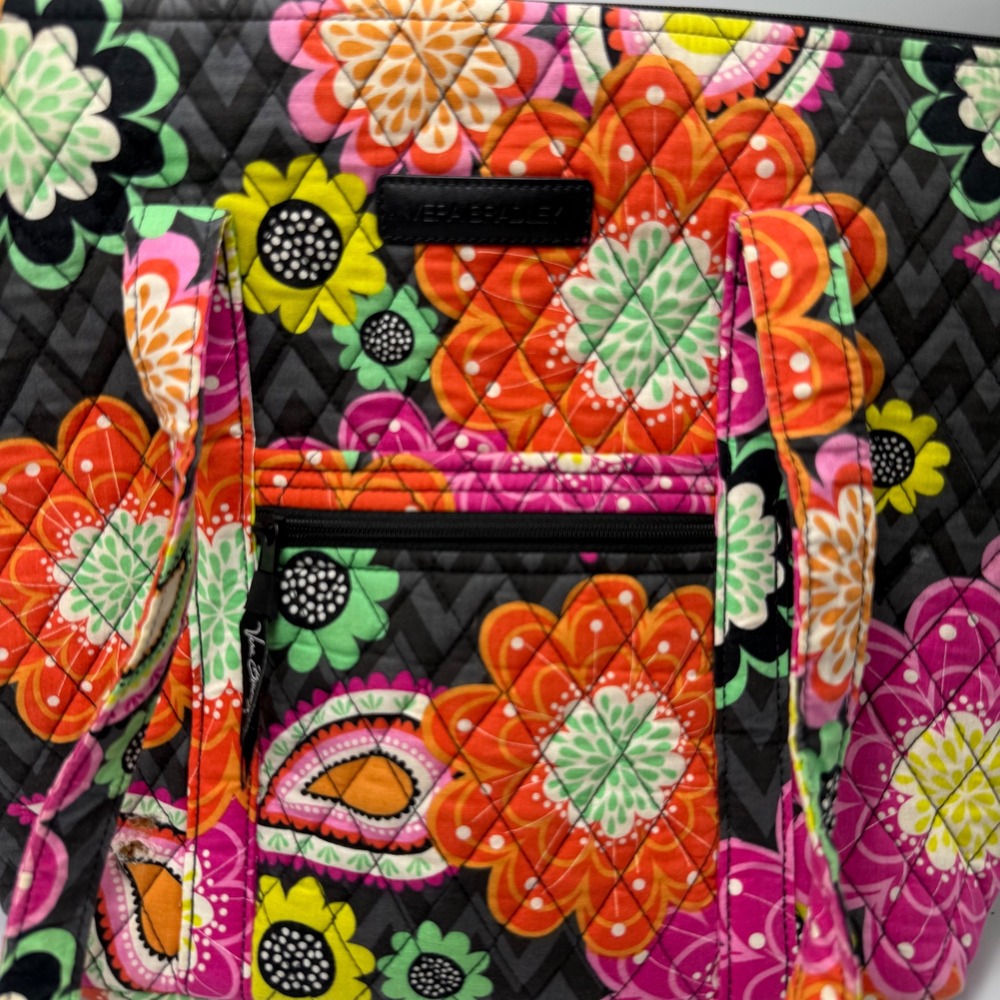 Vera Bradley Tote Bag Ziggy Zinnia Floral Quilted Front Pocket Carry On Travel - Picture 3 of 10